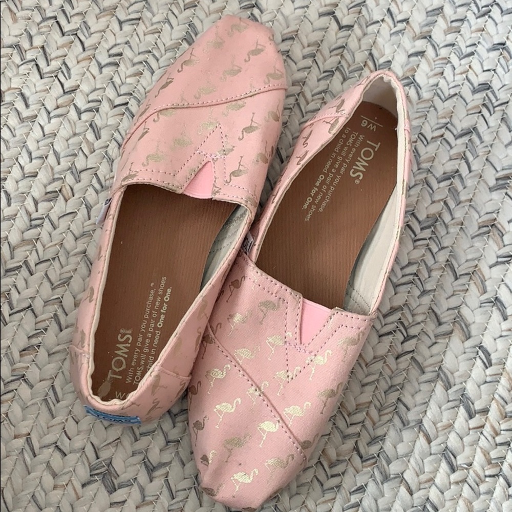 Brand New pink flamingo toms size 6